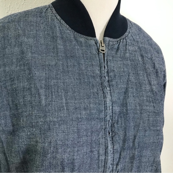 Old Navy Blue Chambray Varsity Bomber Jacket Size Medium - Picture 4 of 11
